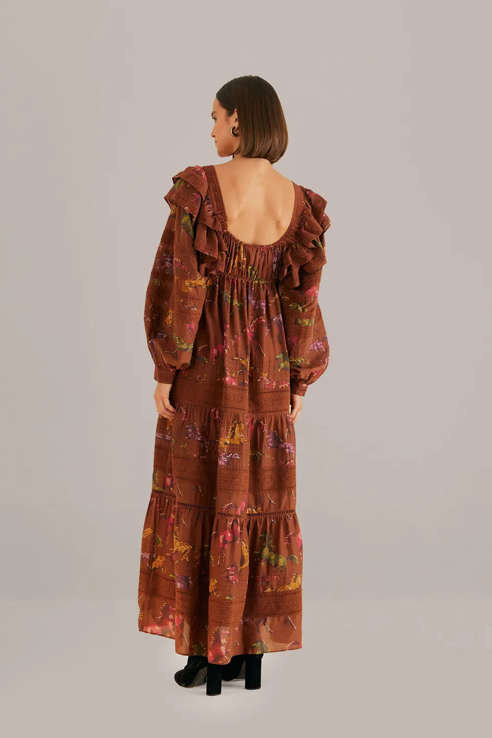 FARM Rio Robes Longues<Robe longue marron à pois chevaux