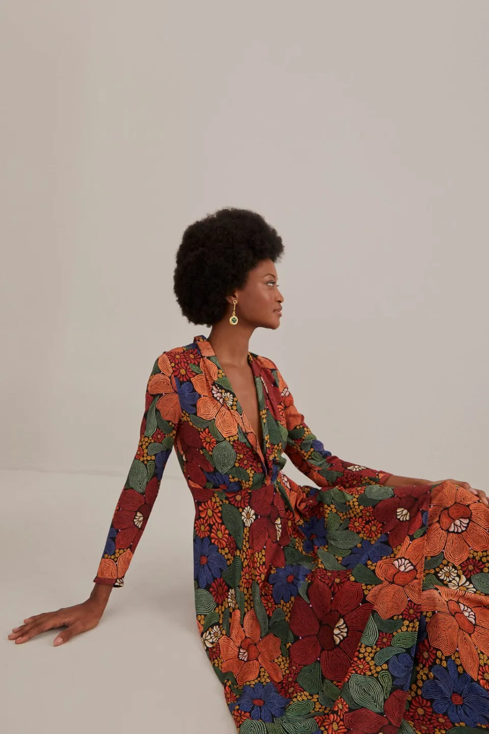 FARM Rio Robes Longues<Robe longue noire à fleurs cousues et col en V