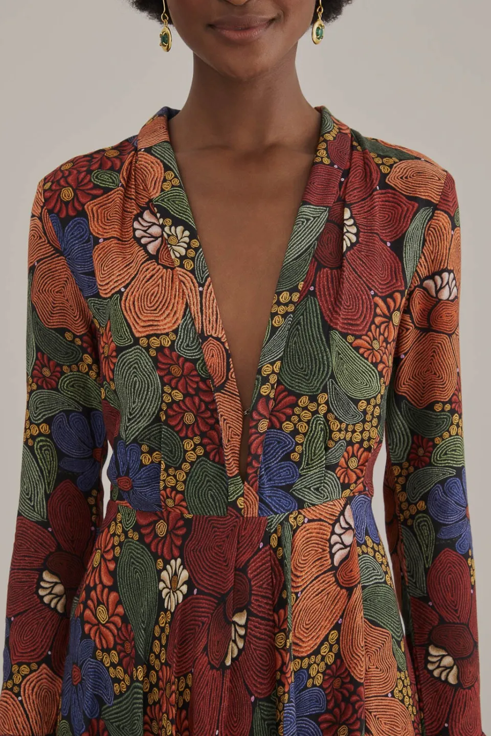 FARM Rio Robes Longues<Robe longue noire à fleurs cousues et col en V