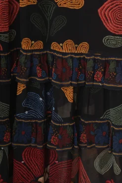FARM Rio Robes Longues<Robe longue noire à manches courtes et à coutures de jardin