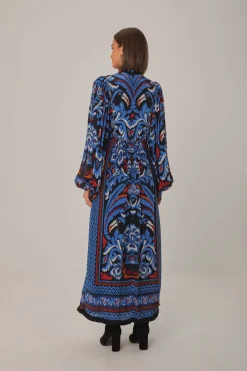 FARM Rio Robes Longues<Robe longue noire à manches longues et écharpe Toucans