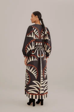 FARM Rio Robes Longues<Robe longue noire à manches bouffantes Coconut Grove