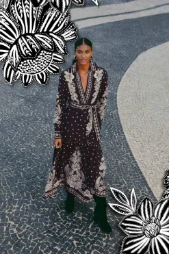 FARM Rio Robes Longues<Robe longue noire à motif cachemire Bloom