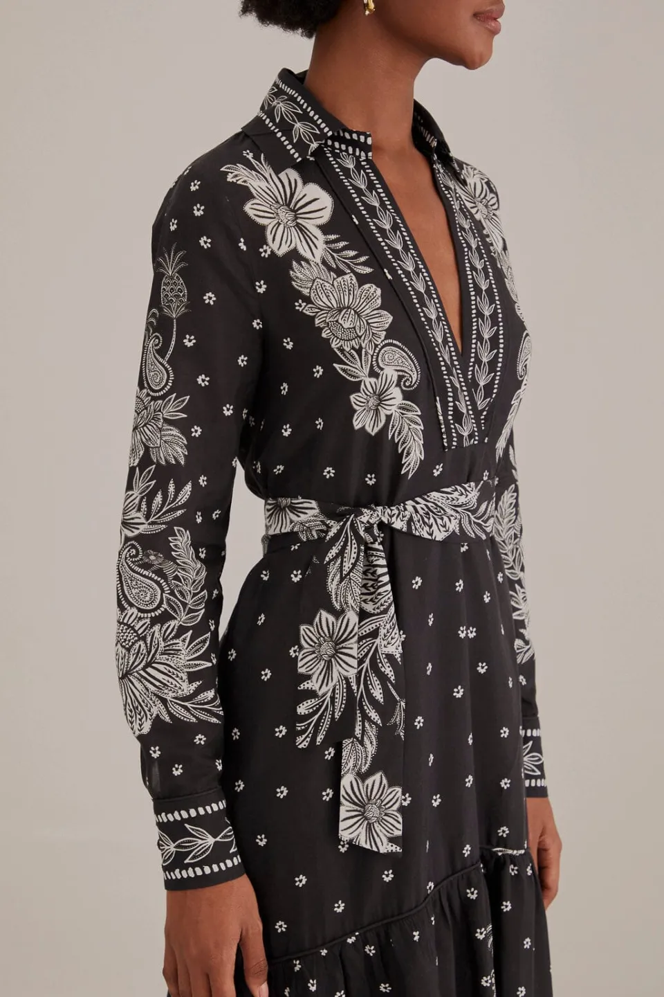 FARM Rio Robes Longues<Robe longue noire à motif cachemire Bloom