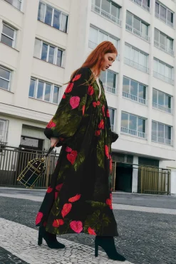 FARM Rio Robes Longues<Robe longue noire Anthurium à col en V