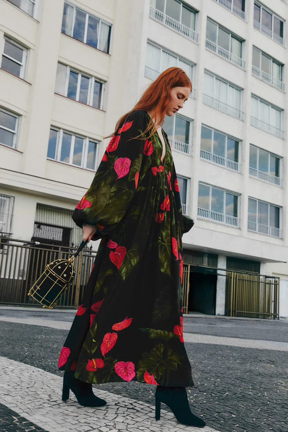 FARM Rio Robes Longues<Robe longue noire Anthurium à col en V