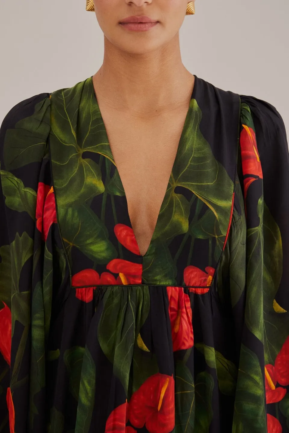 FARM Rio Robes Longues<Robe longue noire Anthurium à col en V