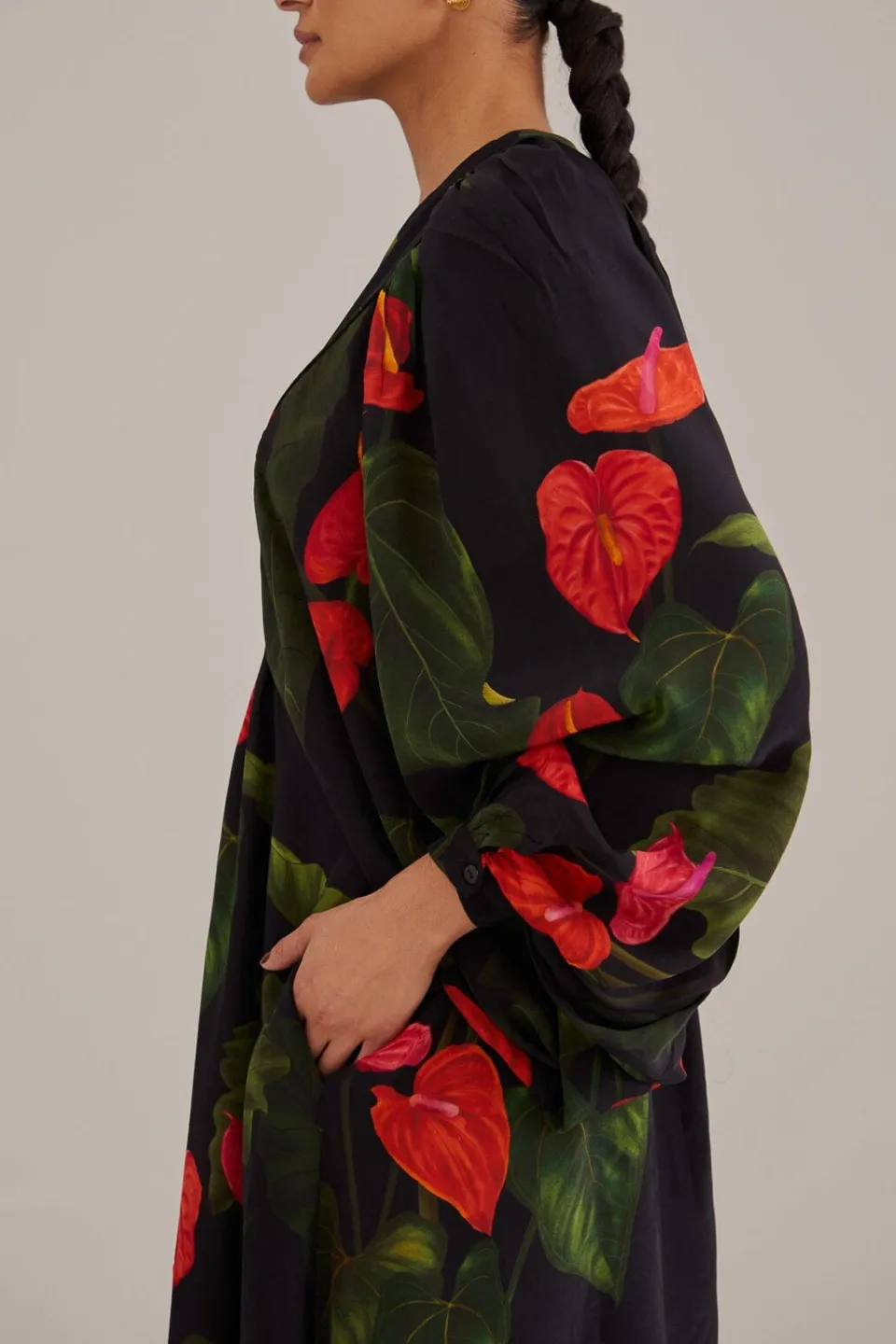 FARM Rio Robes Longues<Robe longue noire Anthurium à col en V