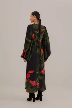 FARM Rio Robes Longues<Robe longue noire Anthurium à col en V
