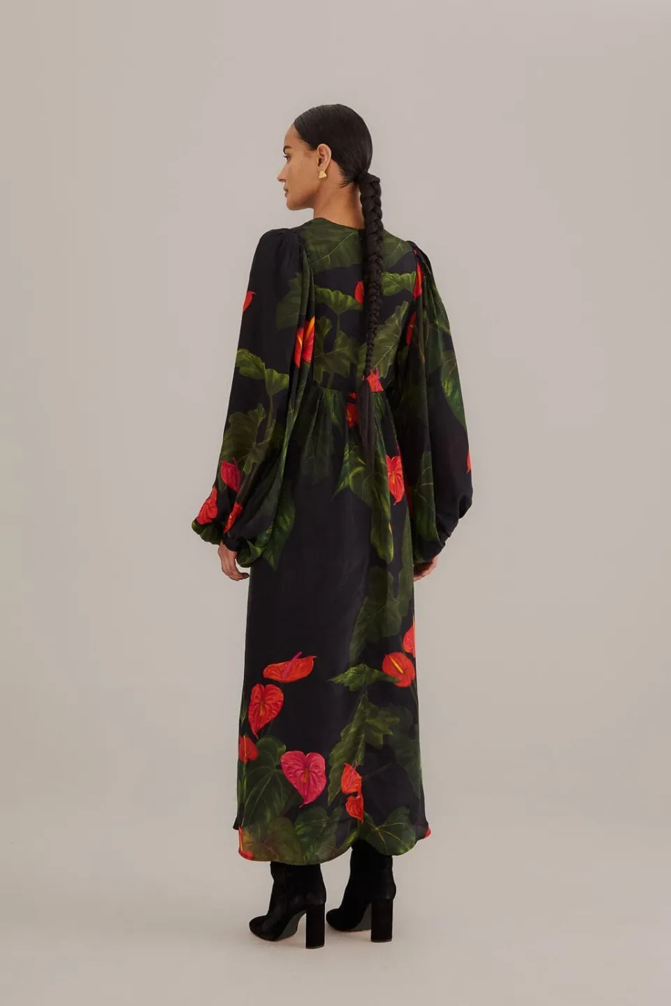 FARM Rio Robes Longues<Robe longue noire Anthurium à col en V