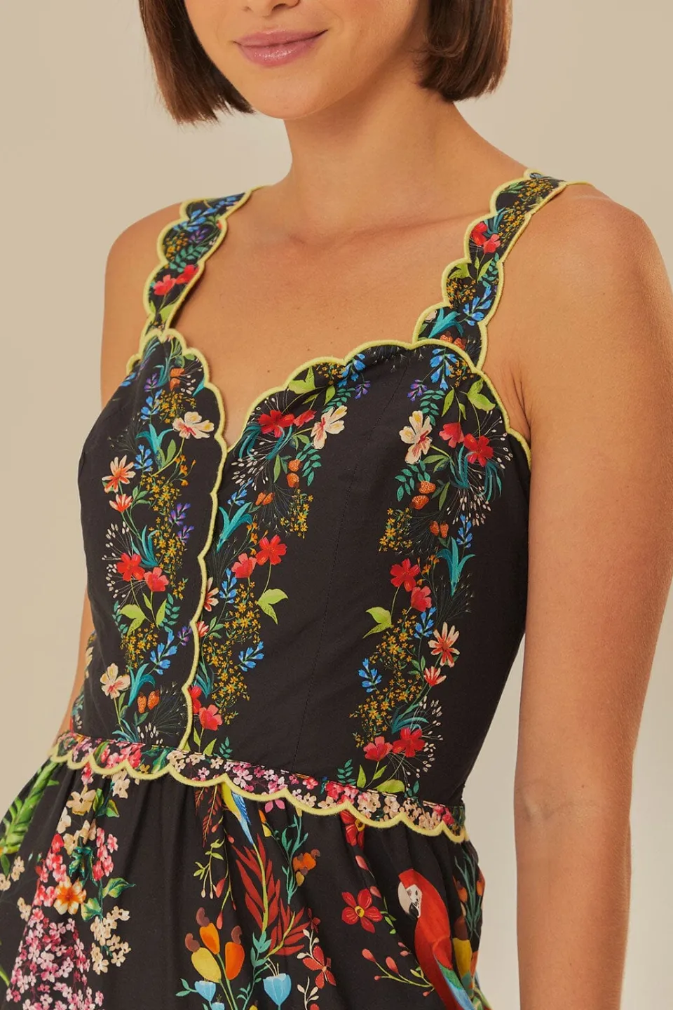 FARM Rio Robes Longues<Robe longue noire en coton biologique avec foulards de forêt délicate