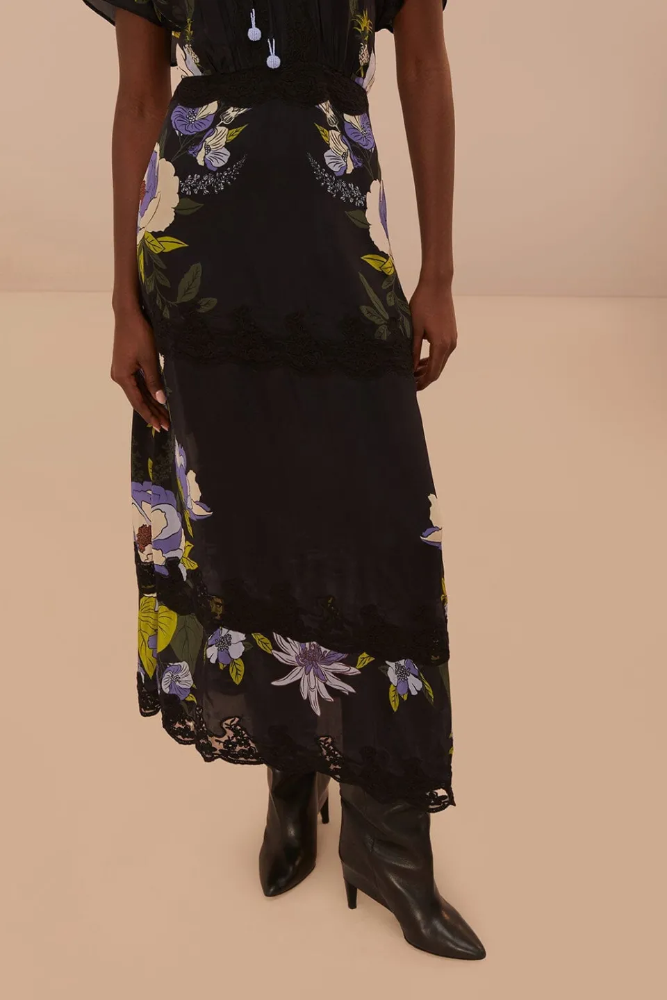 FARM Rio Robes Longues<Robe longue noire en dentelle de jardin douce