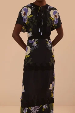 FARM Rio  Robes Longues<Robe longue noire en dentelle de jardin douce