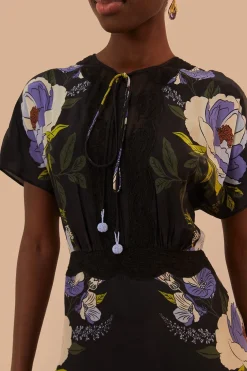 FARM Rio Robes Longues<Robe longue noire en dentelle de jardin douce