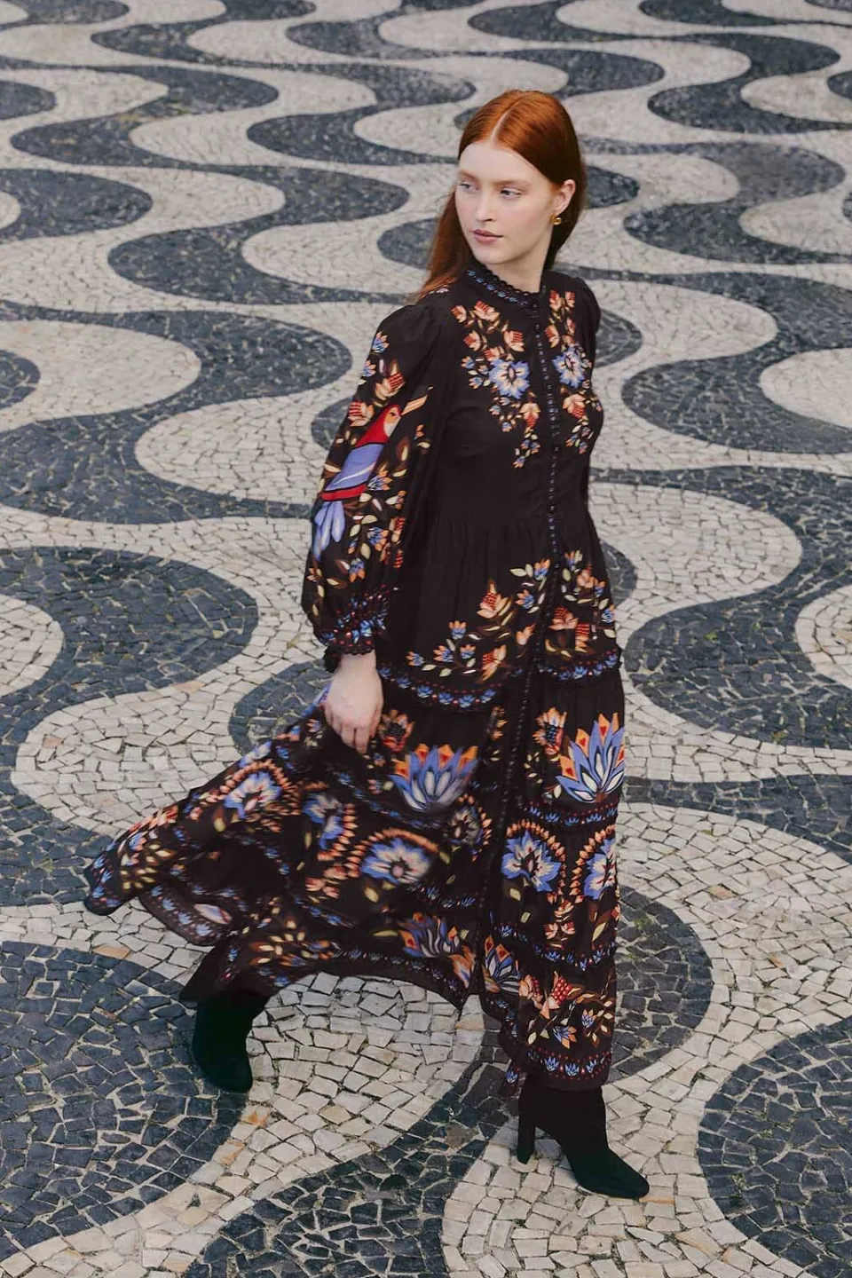 FARM Rio Robes Longues<Robe longue noire Winter Garden à manches longues