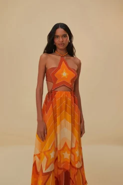 FARM Rio Robes Longues<Robe longue orange à rayures dégradées
