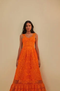 FARM Rio Robes Longues<Robe longue orange sans manches en guipure