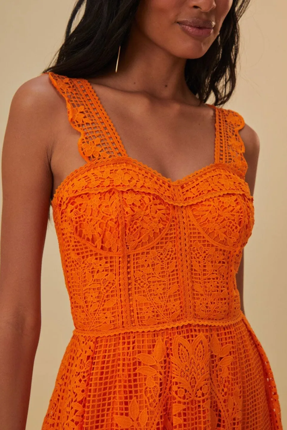 FARM Rio Robes Longues<Robe longue orange sans manches en guipure