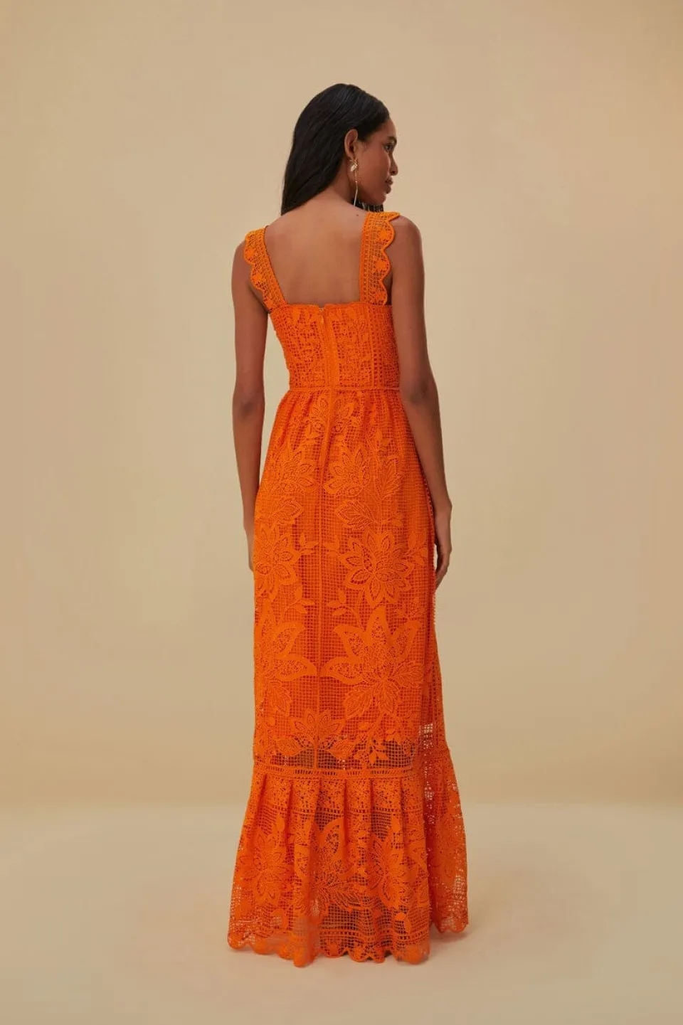 FARM Rio Robes Longues<Robe longue orange sans manches en guipure