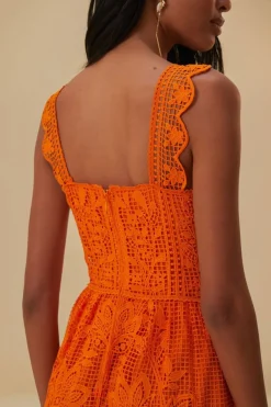 FARM Rio Robes Longues<Robe longue orange sans manches en guipure
