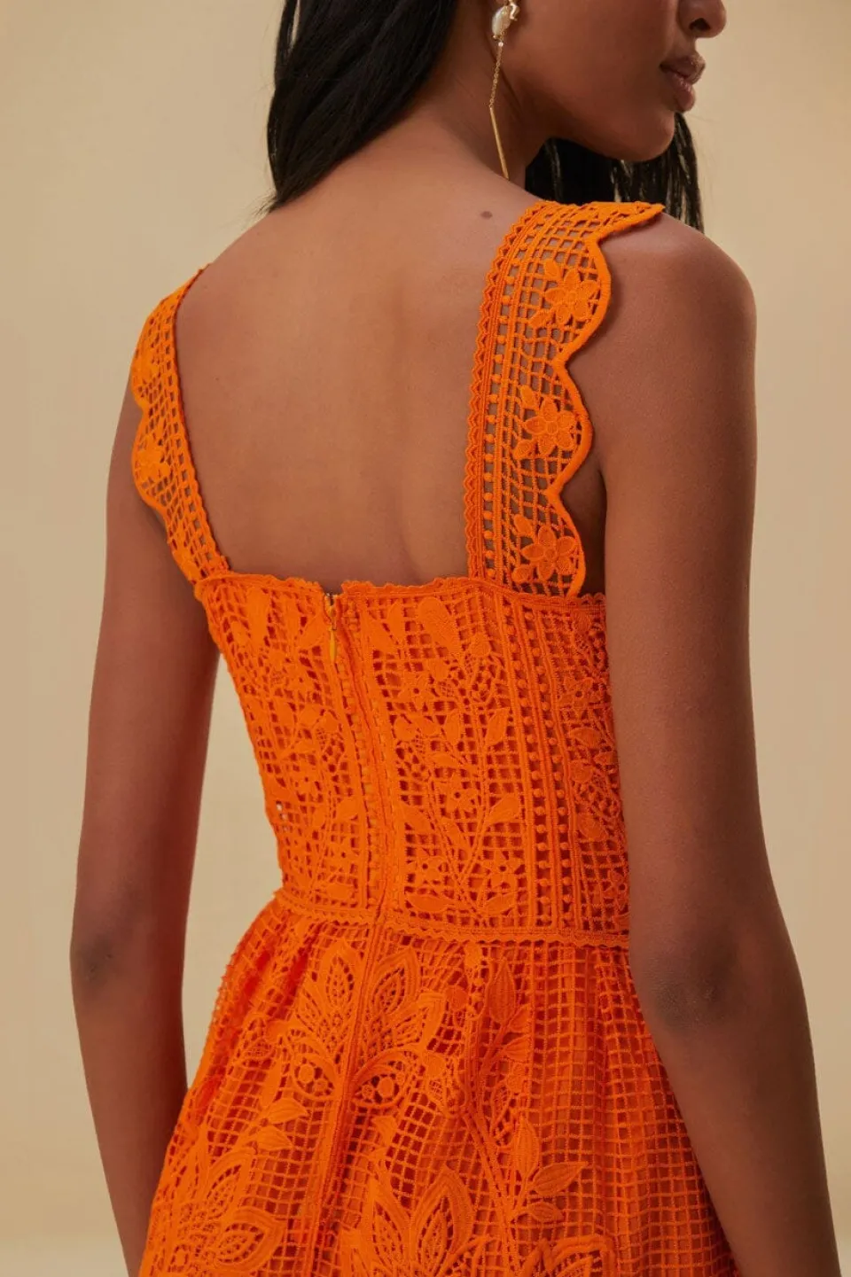 FARM Rio Robes Longues<Robe longue orange sans manches en guipure