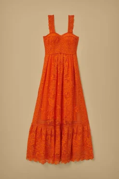 FARM Rio Robes Longues<Robe longue orange sans manches en guipure