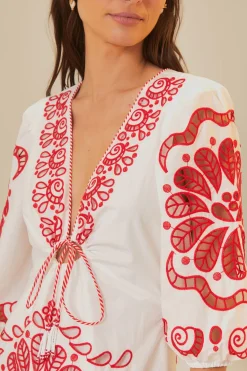 FARM Rio  Robes Longues<Robe longue Richelieu blanche à col en V