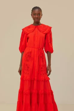 FARM Rio Robes Longues<Robe longue Richelieu rouge colibri