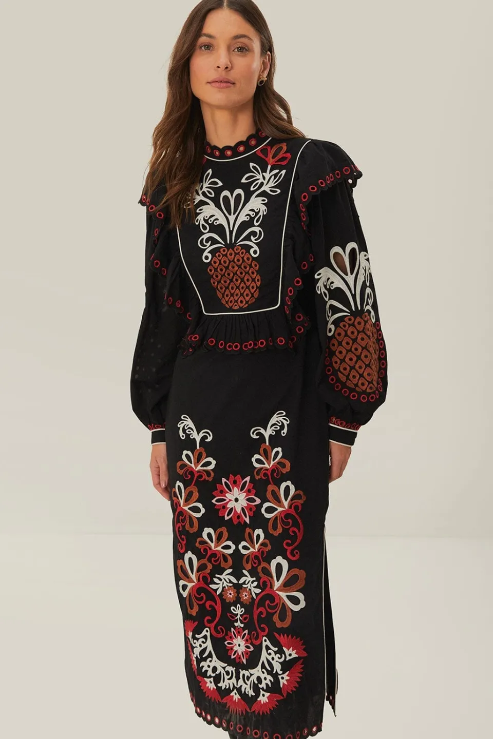 FARM Rio Robes Longues<Robe longue Richilieu à manches longues et motif mandala cajou