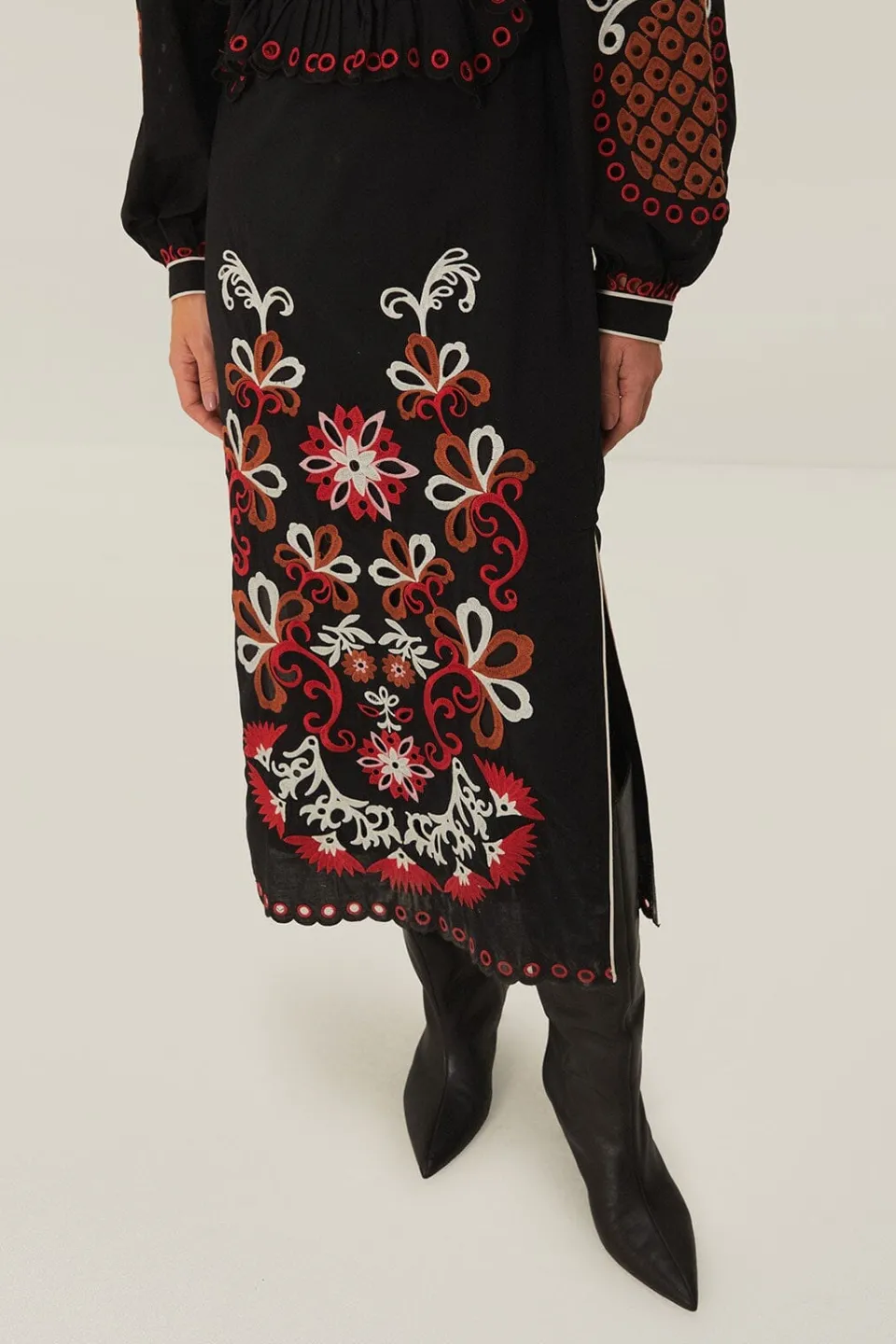 FARM Rio Robes Longues<Robe longue Richilieu à manches longues et motif mandala cajou