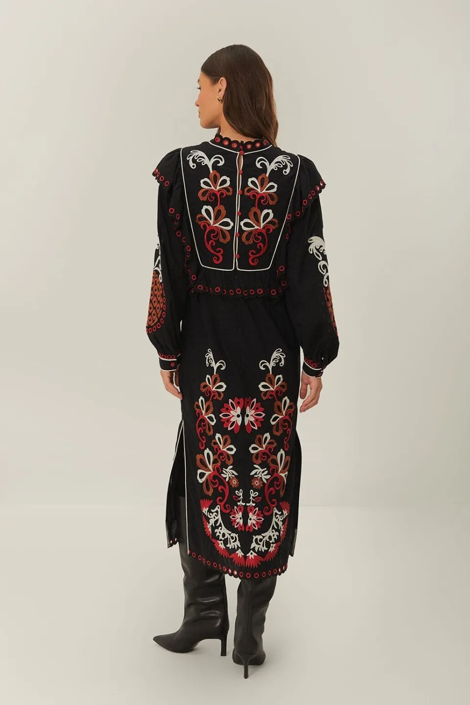 FARM Rio Robes Longues<Robe longue Richilieu à manches longues et motif mandala cajou