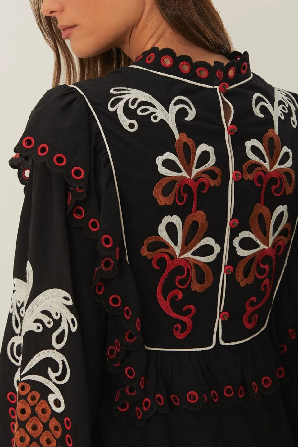 FARM Rio Robes Longues<Robe longue Richilieu à manches longues et motif mandala cajou