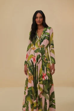 FARM Rio Robes Longues<Robe longue rose à feuilles de bananier