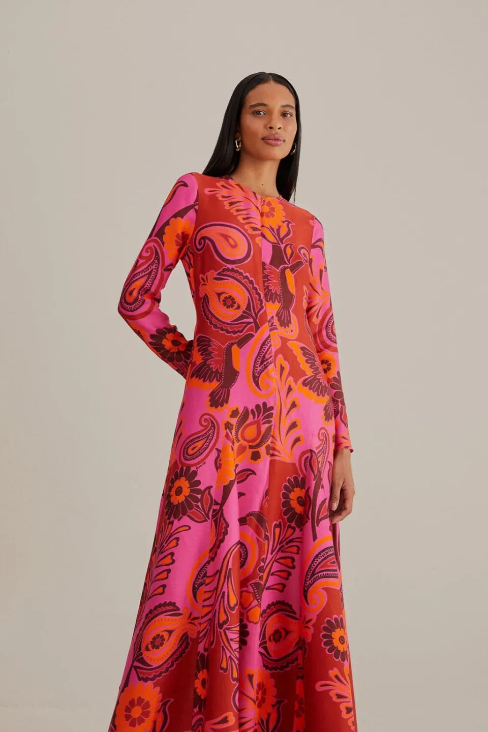 FARM Rio Robes Longues<Robe longue rose à manches longues et fleurs audacieuses