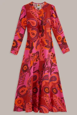 FARM Rio Robes Longues<Robe longue rose à manches longues et fleurs audacieuses