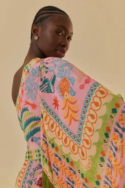 FARM Rio Robes Longues<Robe longue rose à une épaule avec foulard Queen Fruits