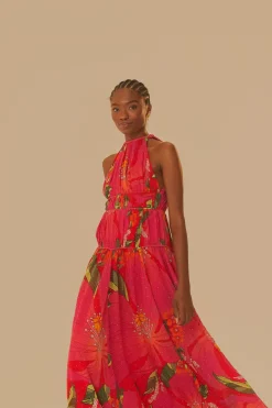 FARM Rio Robes Longues<Robe longue rouge sans manches à fleurs Pietra