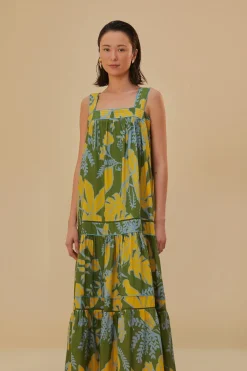 FARM Rio Robes Longues<Robe longue sans manches à croquis de feuillage vert