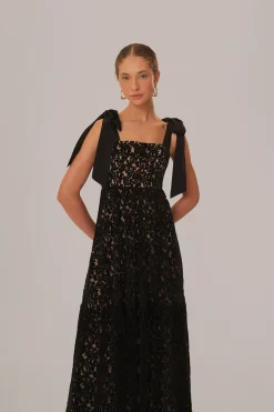 FARM Rio Robes Longues<Robe longue sans manches en dentelle de velours noir
