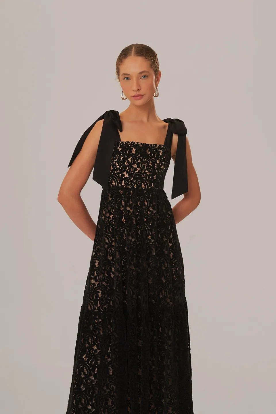FARM Rio Robes Longues<Robe longue sans manches en dentelle de velours noir