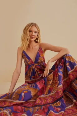 FARM Rio Robes Longues<Robe longue sans manches en mosaïque Blue Forest
