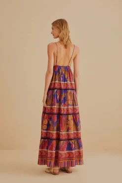 FARM Rio  Robes Longues<Robe longue sans manches en mosaïque Blue Forest