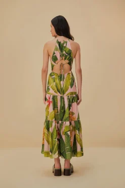 FARM Rio Robes Longues<Robe longue sans manches rose à feuilles de bananier