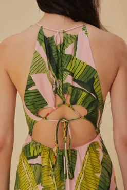 FARM Rio Robes Longues<Robe longue sans manches rose à feuilles de bananier