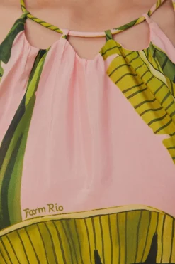 FARM Rio Robes Longues<Robe longue sans manches rose à feuilles de bananier