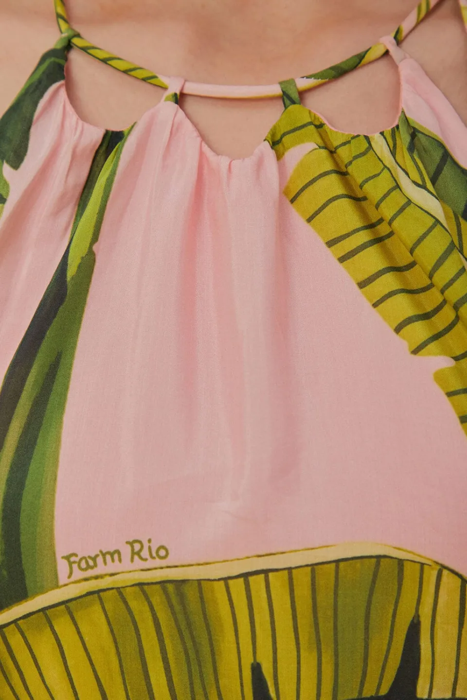 FARM Rio Robes Longues<Robe longue sans manches rose à feuilles de bananier