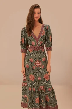 FARM Rio  Robes Longues<Robe longue verte à imprimé floral arabesque