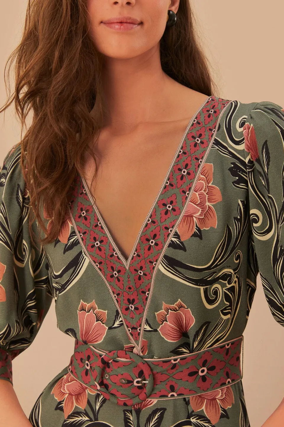 FARM Rio Robes Longues<Robe longue verte à imprimé floral arabesque