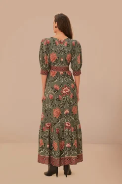 FARM Rio Robes Longues<Robe longue verte à imprimé floral arabesque
