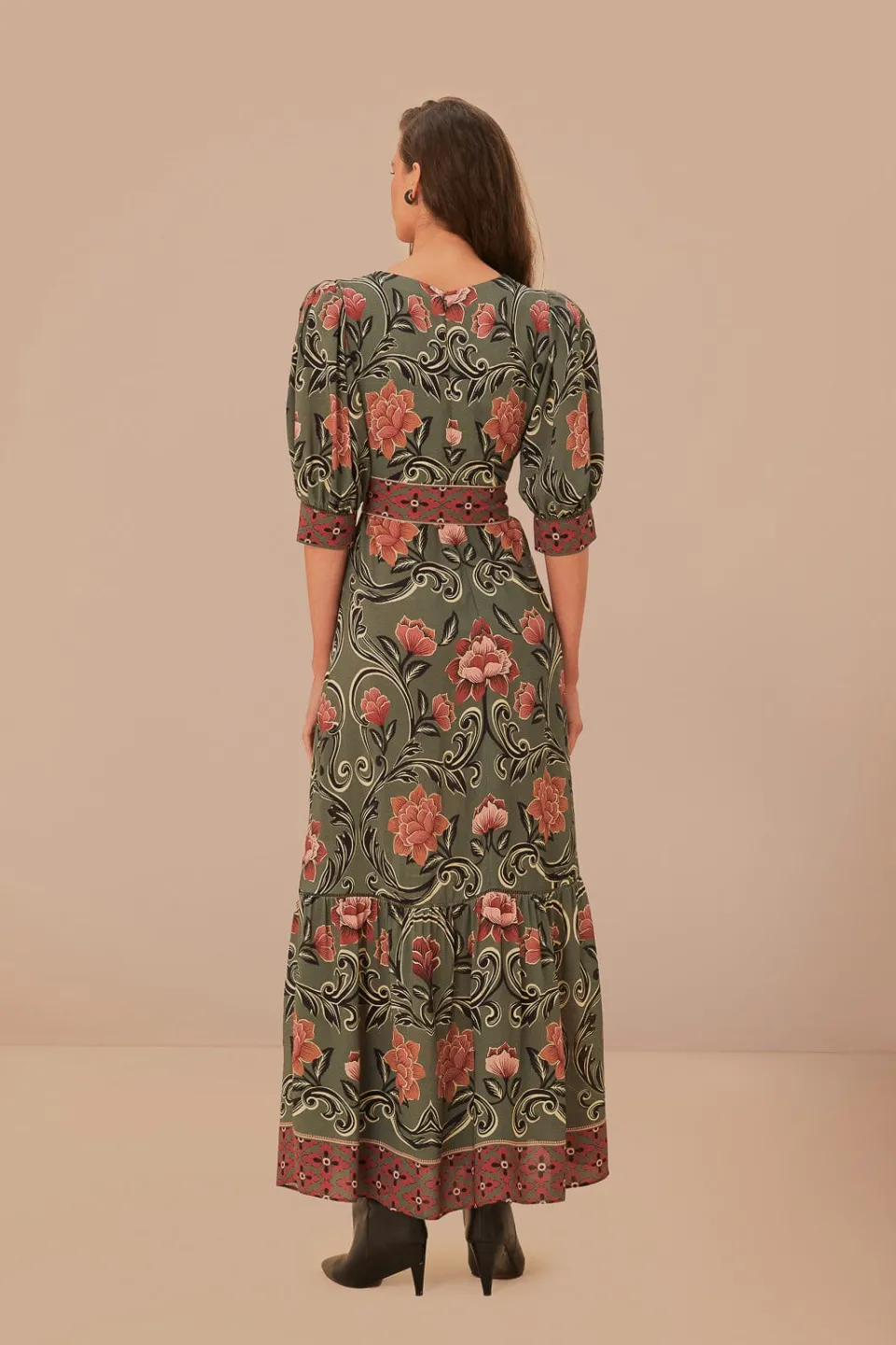 FARM Rio Robes Longues<Robe longue verte à imprimé floral arabesque